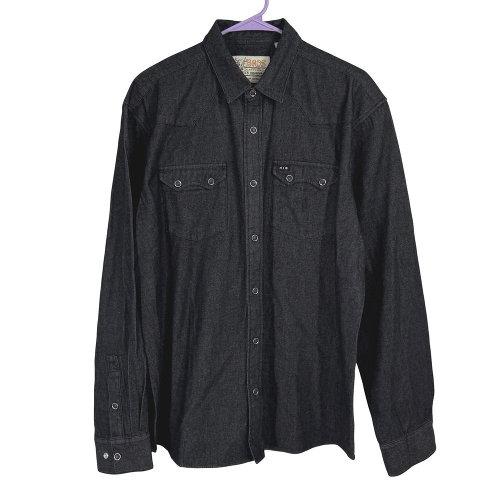 Howler Brothers Dust Up Denim Western Pearl Snap Shirt Mens Large Charcoal Gray